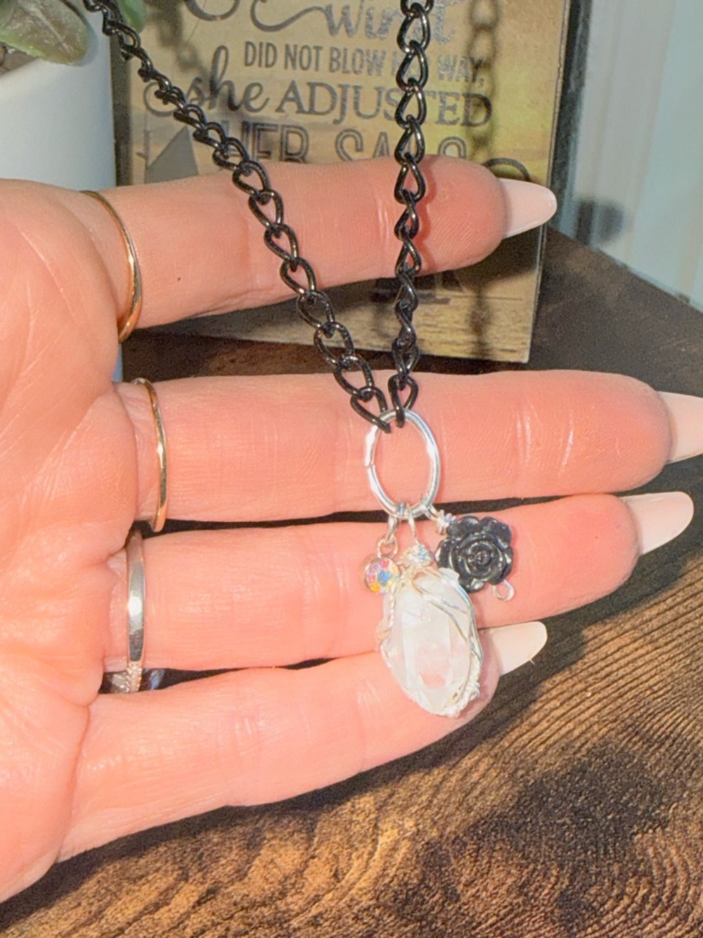 Clear Quartz rose  crystal necklace